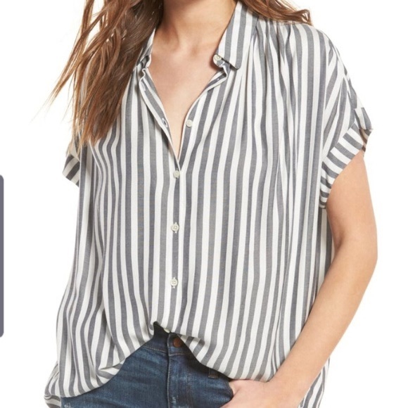 Sneak Peek Tops - Sneak Peek Oversized Striped Button Down Top